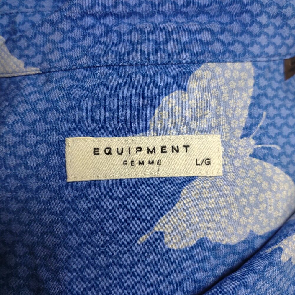 Equipment Femme blue butterfly long sleeve button up shirt blouse ladies Large - Picture 6 of 7